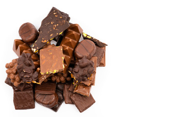 assorted chocolates on white background