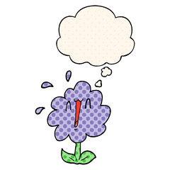 cartoon flower and thought bubble in comic book style