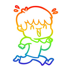 rainbow gradient line drawing cartoon laughing boy