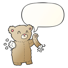 cartoon teddy bear and torn arm and speech bubble in smooth gradient style