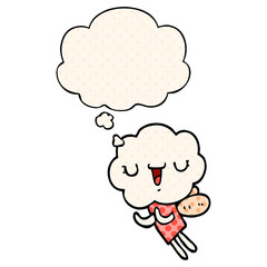 cute cartoon cloud head creature and thought bubble in comic book style