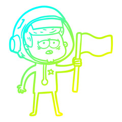 cold gradient line drawing cartoon tired astronaut