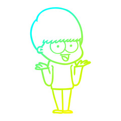 cold gradient line drawing happy cartoon boy