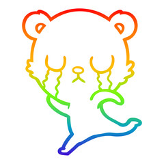 rainbow gradient line drawing crying cartoon bear running away