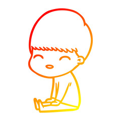 warm gradient line drawing happy cartoon boy