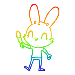 rainbow gradient line drawing cute cartoon rabbit with carrot