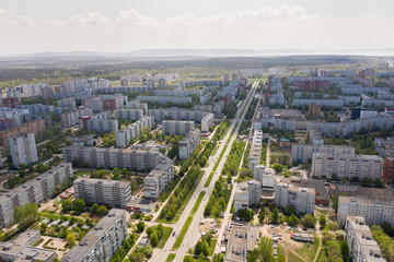 Drone view of Avtostroitelei street in Togliatti city