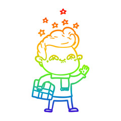 rainbow gradient line drawing cartoon excited man
