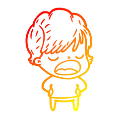 warm gradient line drawing cartoon woman talking