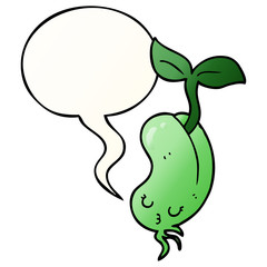 cartoon sprouting bean and speech bubble in smooth gradient style