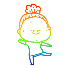 rainbow gradient line drawing cartoon happy old woman
