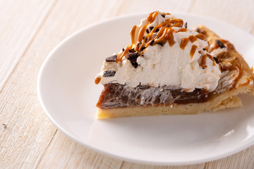A beautiful sea salt caramel chocolate creme pie