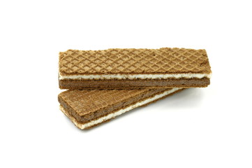 stacked chocolate wafers isolated on a white background