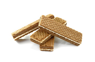 stacked chocolate wafers isolated on a white background