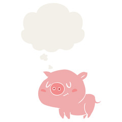 cartoon pig and thought bubble in retro style