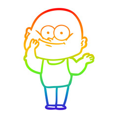 rainbow gradient line drawing cartoon bald man staring
