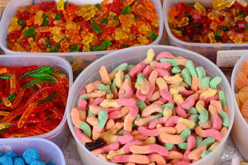 Candy shop/ colorful candy background. colorful candy and jelly sweet close up