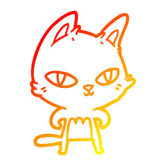 warm gradient line drawing cartoon cat staring