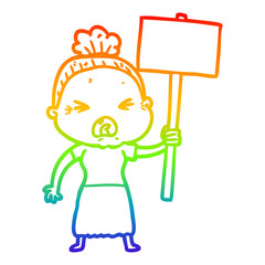 rainbow gradient line drawing cartoon angry old woman