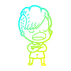 cold gradient line drawing cartoon cool hipster girl talking