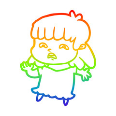 rainbow gradient line drawing cartoon worried woman
