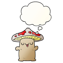 cartoon mushroom creature and thought bubble in smooth gradient style
