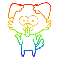rainbow gradient line drawing cartoon dog with tongue sticking out