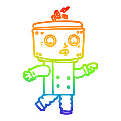 rainbow gradient line drawing cartoon robot pointing