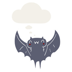 cartoon bat and thought bubble in retro style