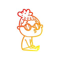 warm gradient line drawing cartoon woman wearing glasses