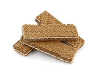 stacked chocolate wafers isolated on a white background
