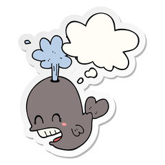 cartoon spouting whale and thought bubble as a printed sticker