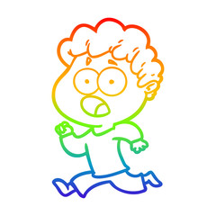 rainbow gradient line drawing cartoon man gasping in surprise