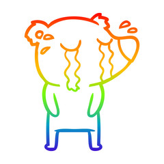 rainbow gradient line drawing cartoon crying bear