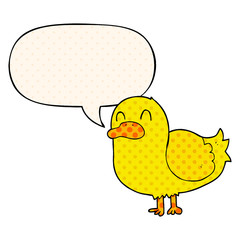 cartoon duck and speech bubble in comic book style
