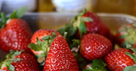 Strawberries Freshly Harvested. Fresh fruit, strawberry red. Strawberries background. Food background. Fresh organic berries macro. Fruit background.
