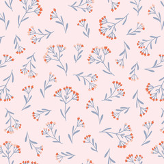 Seamless Floral Pattern in Vector hand drawn style. Ditsy repeated background. Repeated design for organic cosmetics, natural labels or cards.