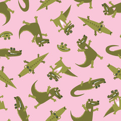 Summer seamless pattern with  cute crocodiles. Zoo repeated background. Vector bright print for baby fabric or wallpaper.
