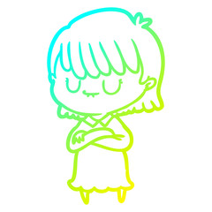 cold gradient line drawing cartoon woman