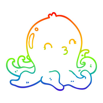 rainbow gradient line drawing cartoon octopus