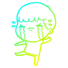 cold gradient line drawing cartoon man crying