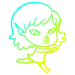 cold gradient line drawing pretty cartoon elf girl
