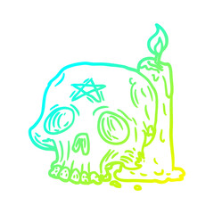 cold gradient line drawing spooky skull and candle