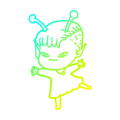 cold gradient line drawing cute cartoon alien girl