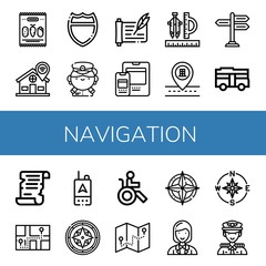 Fototapeta premium Set of navigation icons such as Mix, Location, Highway, Captain, Scroll, Interface, Compass, Location pin, Signpost, Bus, Navigator, Gps, Disabled, Coordinator , navigation