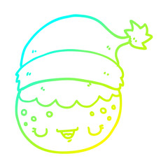 cold gradient line drawing cartoon christmas pudding wearing santa hat