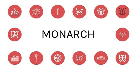 Set of monarch icons such as Crown, Butterfly, Sceptre , monarch