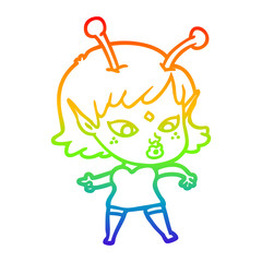rainbow gradient line drawing pretty cartoon alien girl