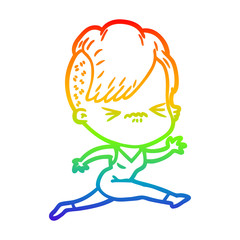 rainbow gradient line drawing cartoon annoyed hipster girl