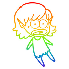 rainbow gradient line drawing cartoon shocked elf girl flying